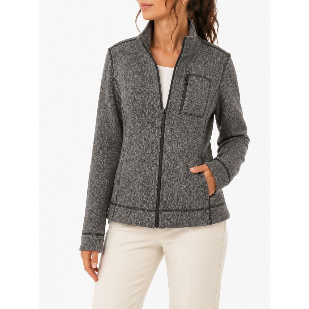 Marc New York Gray Herringbone Zip Jacket Women's Size Small